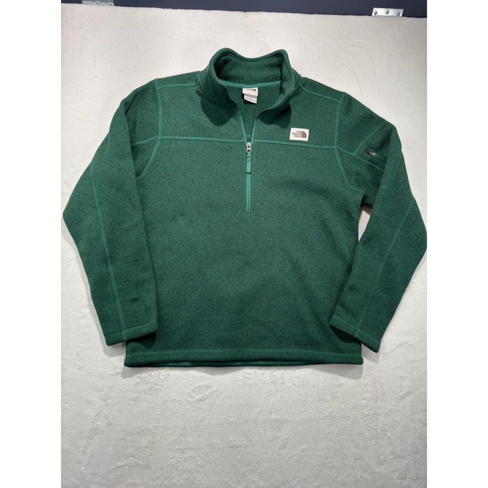 The North Face Pullover Mens Medium Green Fleece 1/4 Zip Mock Neck Hiking‎